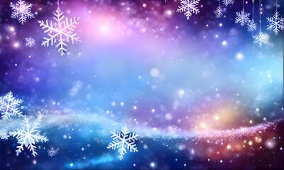 Colorful Christmas background with snow and snowflakes