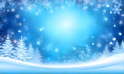 Fototapeta na wymiar Blue Christmas background with snow and snowflakes