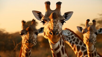 a group of giraffes looking at the camera