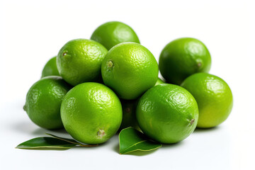 fresh green limes on a white background - obrazy, fototapety, plakaty