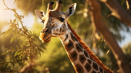 a giraffe next to a tree