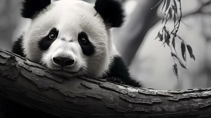 Foto op Canvas a panda bear on a log © KWY