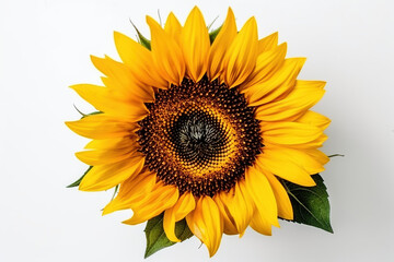 top view of sunflower on a white background