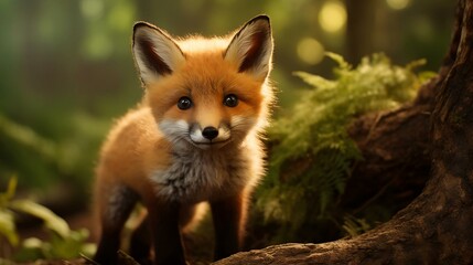 Fototapeta premium a fox standing on a tree