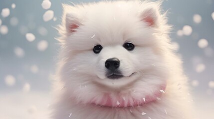 Obraz premium a white dog with a pink collar