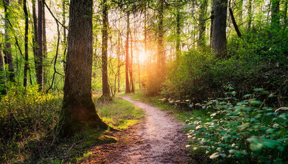 Fototapeta premium Scenic Forest Road during a Serene Sunset