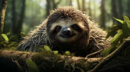 a sloth in a tree - obrazy, fototapety, plakaty
