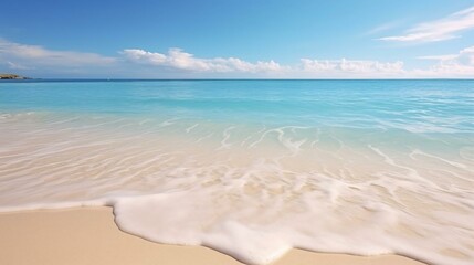 a sandy beach with clear blue water