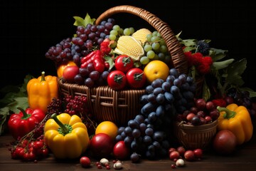 Naklejka na ściany i meble Colorful cornucopia filled with fruits and vegetables, symbolizing abundance and gratitude, Generative AI