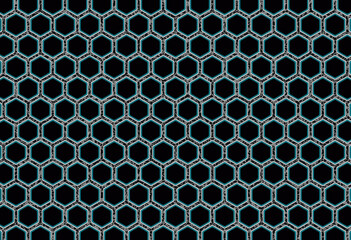 Interior of cells with neon bevel and white and black abstract striped border with irregular shapes