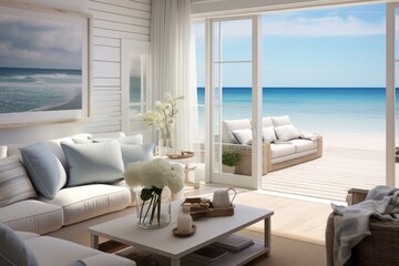 Fototapeta na wymiar A beach house oasis that invites you to enjoy the pleasures of coastal beauty