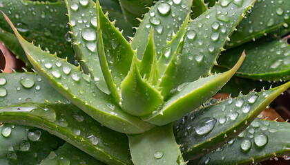 Obraz premium Aloe Vera Macro Photography with Water Droplets