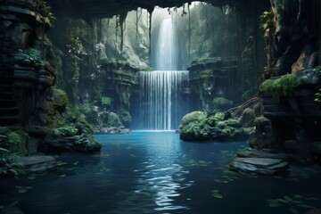 A waterfall plunging into a crystalline pool, symbolizing the purity and vitality of water that requires vigilant monitoring