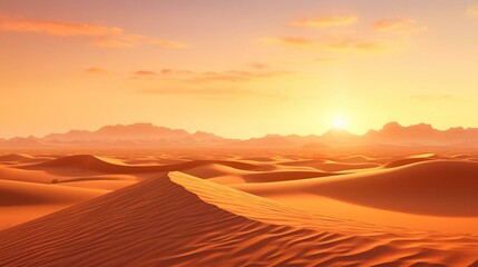 Fototapeta na wymiar a desert landscape with the sun setting