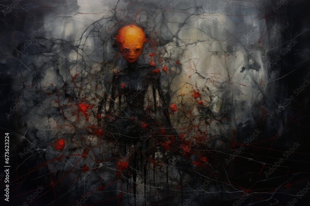 Poster Abstract representation of fears with tangled threads and dark colors