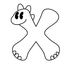 Dinosaur alphabet Cartoon doodle outline dino font letter funny dino for nursery kindergarten kids baby shower birthday coloring book illustration  abc kids typography