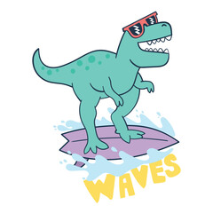 surfing cartoon dinosaur