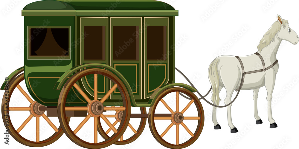 Wall mural isolated vintage horse carriage illustration