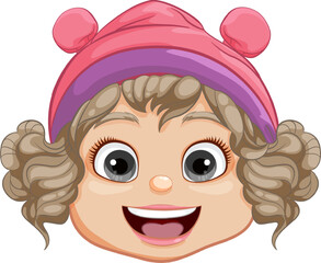 Cheerful Chubby Girl in Winter Beanie Hat