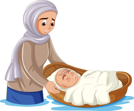 muslim mother with baby in wooden cradle clip art preview