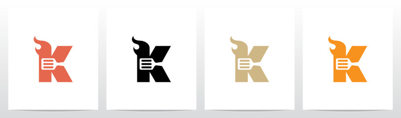 Spatula And Flame Cooking Frying On Letter Logo Design K