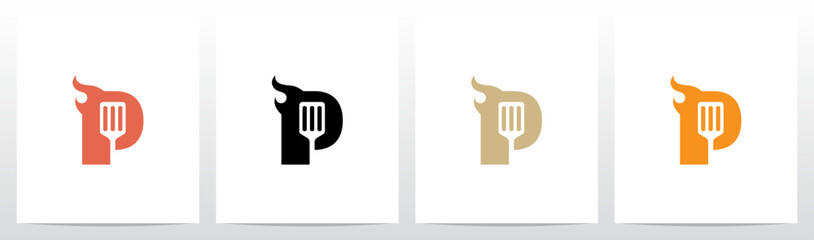 Fototapeta premium Spatula And Flame Cooking Frying On Letter Logo Design P