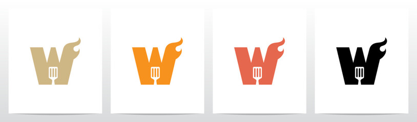 Spatula And Flame Cooking Frying On Letter Logo Design W