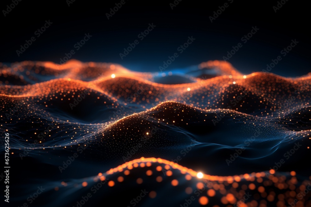 Poster digital data flow with glowing patterns. futuristic, data communication concept
