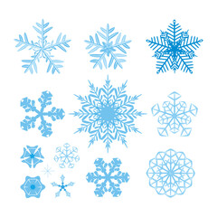 Fototapeta na wymiar Snowflake variations icon collection. Snowflakes ice crystal on white background. Winter symbol. Christmas logo sign. Vector illustration.
