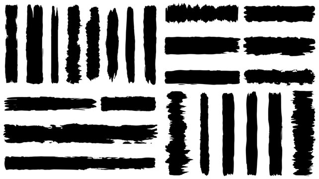 Set of grunge black paint brush strokes. Brush strokes collection isolated on white background for design. Grunge backdrop, trendy brush stroke for black ink paint. vector illustrator	