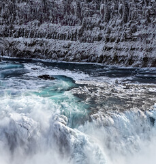 Iceland Snow around Waterfall