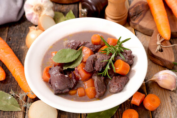 beef stew, broth and carrot
