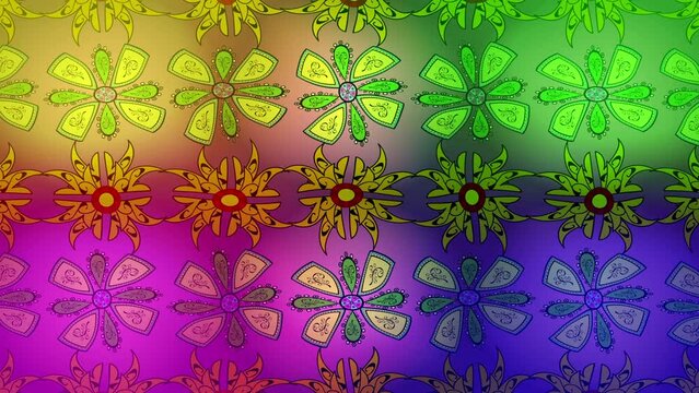 Seaamless. Motion footage background with colorful elements. Flowers. Vintage. Flag style. Video. Template.