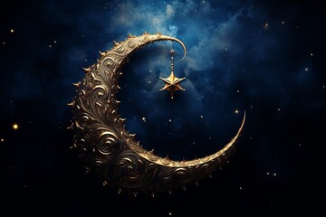 Obraz na płótnie Canvas Islamic crescent moon on starry night design