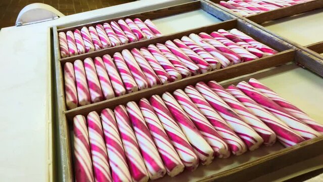 Traditional candy, Polkagrisar, in a candy factory in Graenna, Smaland, Sweden, Scandinavia, Europe