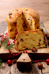 Panettone, italian type of sweet bread with raisins - Christmas and new year food