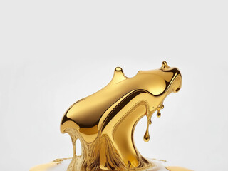 Realistic illustration of golden liquid or golden water droplets. white background. generative ai