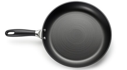 Black frying pan with a non-stick teflon coating, isolated over the white background. Generative AI - obrazy, fototapety, plakaty