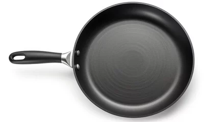 Foto op Plexiglas Black frying pan with a non-stick teflon coating, isolated over the white background. Generative AI © kardaska