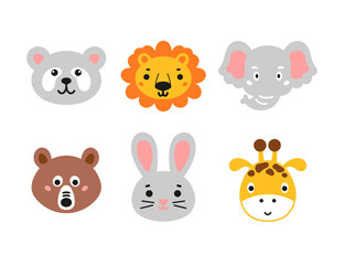 Cute baby animal faces set