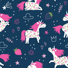 Seamless vector pattern with unicorns