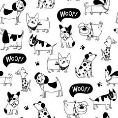 Funny dogs vector seamless pattern