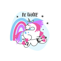 Colorful cute unicorn cartoon card