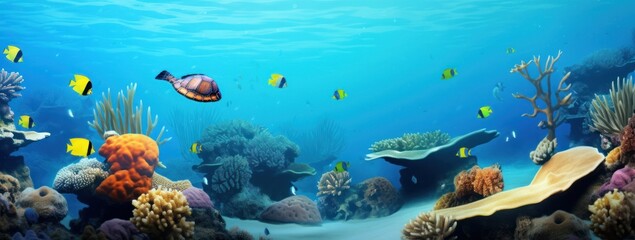 Fototapeta na wymiar coral reef and sea life banner, Generative AI
