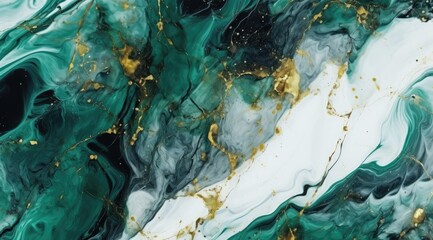 Abstract marbled background. Luxurious elegant green and white marble stone texture, with gold details.