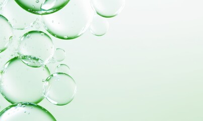 Water droplets floating in white space, green water bubble abstract background, sustainable abstract, Generative AI