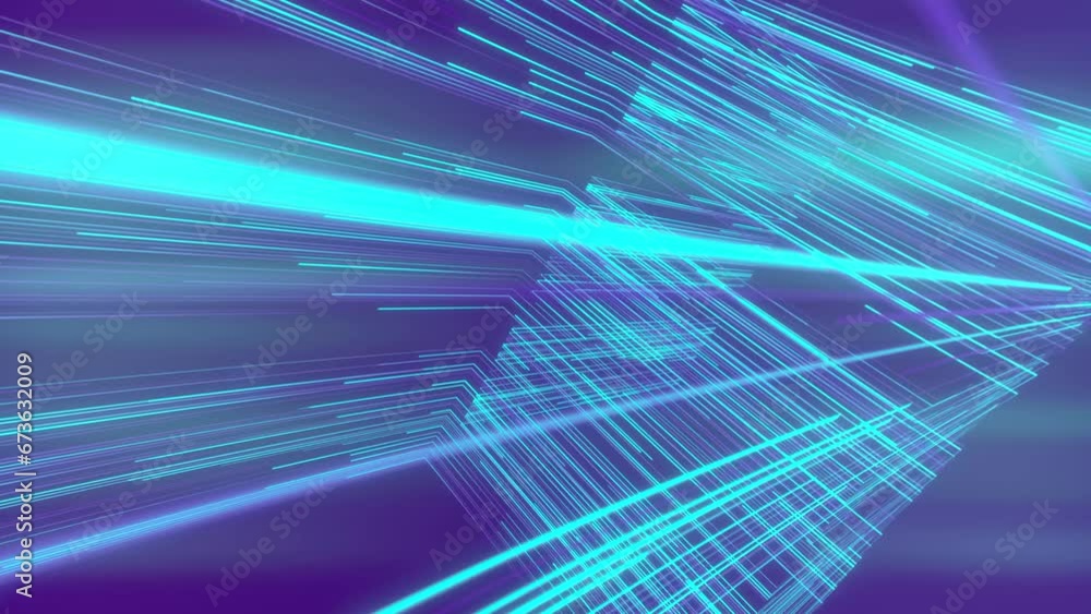 Poster streaks of blue and purple light. seamless loop animation. 3d rendering 4k