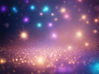 Obraz na płótnie Canvas Blurred sparkles shine with purple, gold and blue bright sparkles, shimmering dust,.magical atmosphere, vibrant colors. Generative AI.
