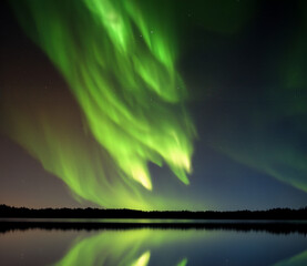 aurora borealis over the lake, Milky Way at Night 