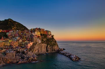 Fototapeten Liguria, Italy Aerial Shot of the Colorful Manarola Buildings in Italy © Dave